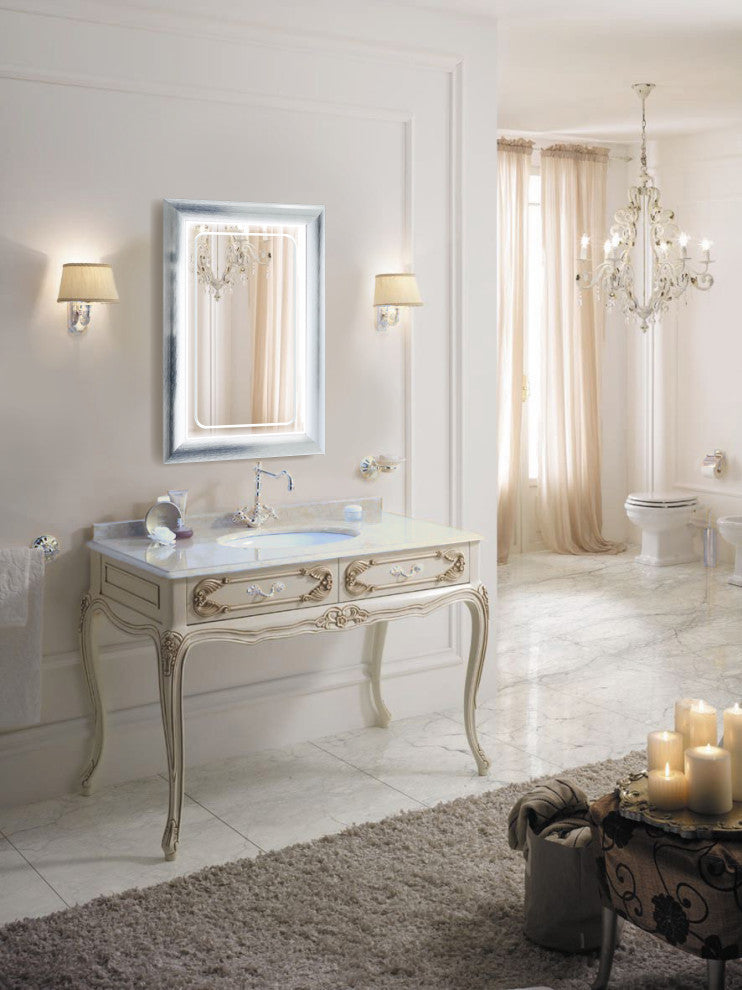 Led Lighted 24 Inch X 36 Inch Bathroom Satin Silver Framed Mirror