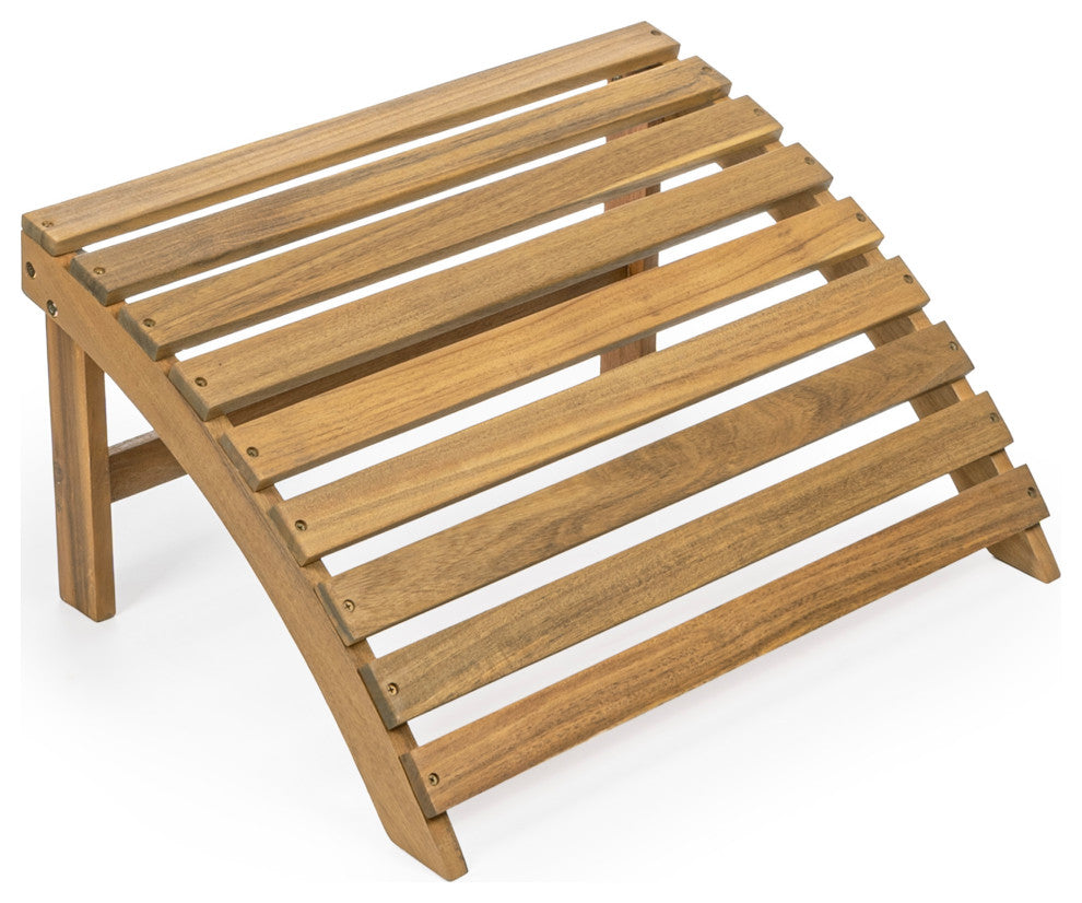 2-Piece Traditional Rustic Acacia Wood Adirondack Chair, Detachable Ottoman