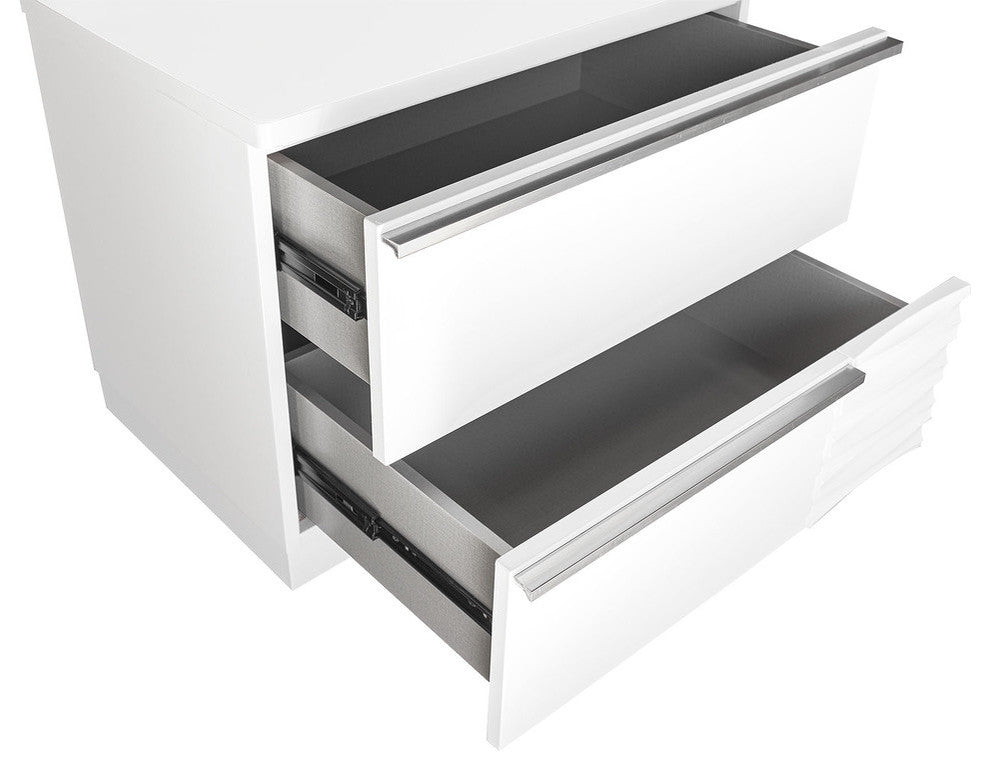 Athens, White Lacquer 2-Drawer Bedroom Nightstand