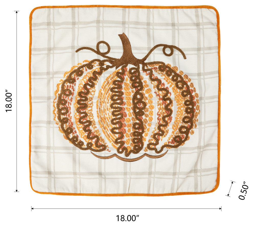 18" Fall Embroidered Pumpkin Pillow Cover