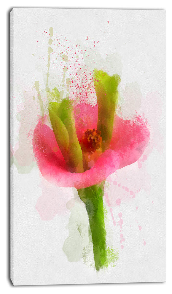 Green Red Flower Sketch Watercolor, Floral Canvas Art Print, 16"x32"