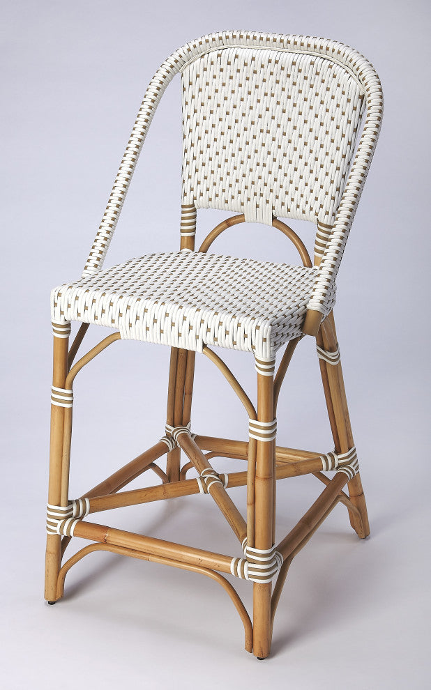 Butler Solstice White and Tan Rattan Counter Stool