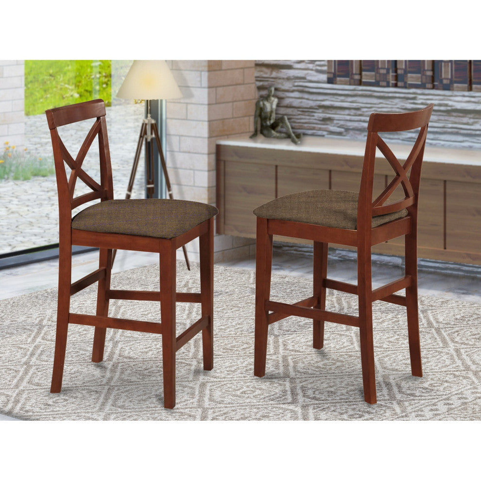 X-Back Stool With Fabric Seat, Dark Brown Finish Set of 2