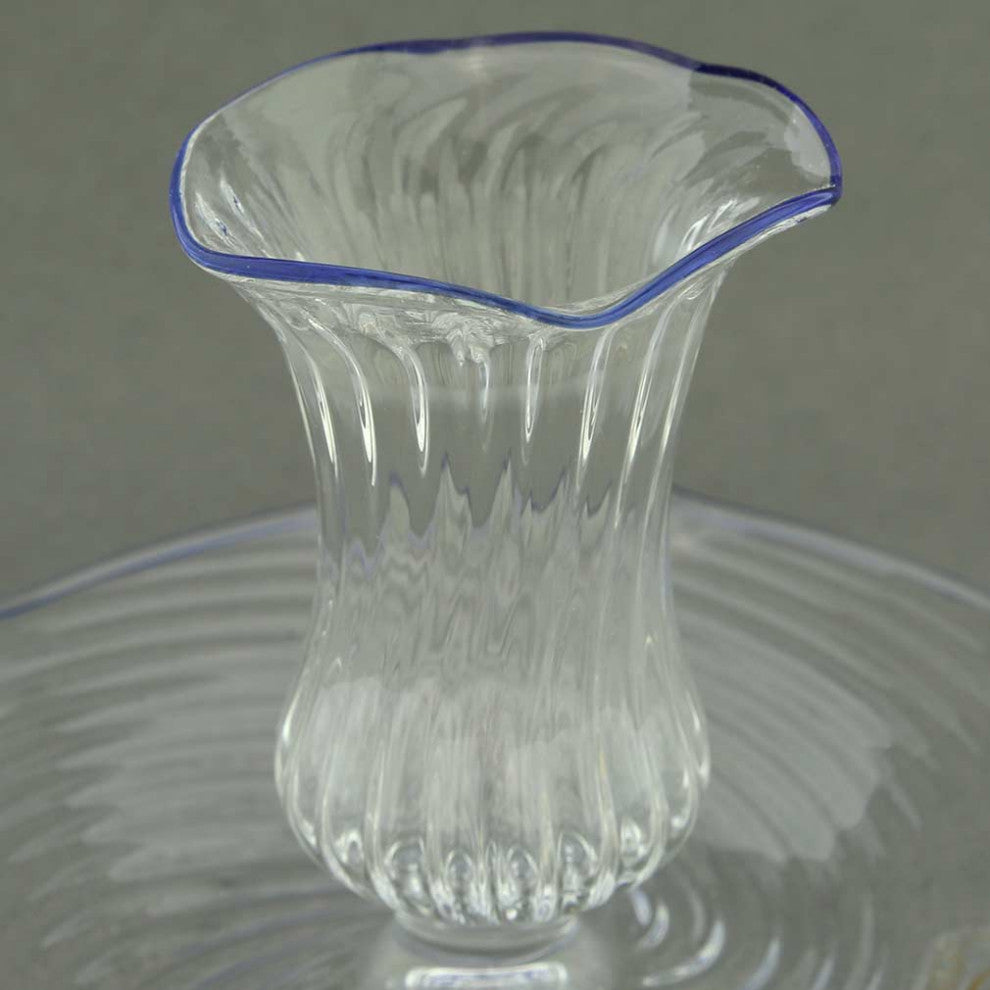 GlassOfVenice Cristallo Blue Flower Murano Glass Candle Holder