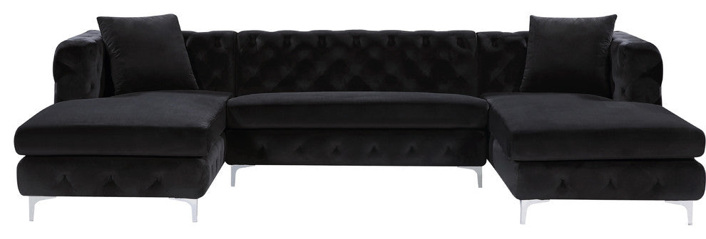 Gail Velvet 3-Piece Sectional, Black
