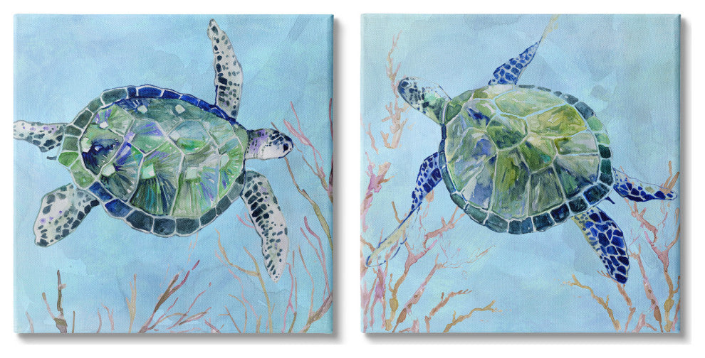 Abstract Blue Green Sea Turtles Deep Sea Coral,24 x 24