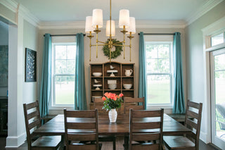 Emily Five Light Chandelier, Rubbed Brass