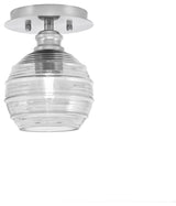 Edge 1 Light Semi-Flush, Brushed Nickel Finish, 6" Clear Ribbed Glass