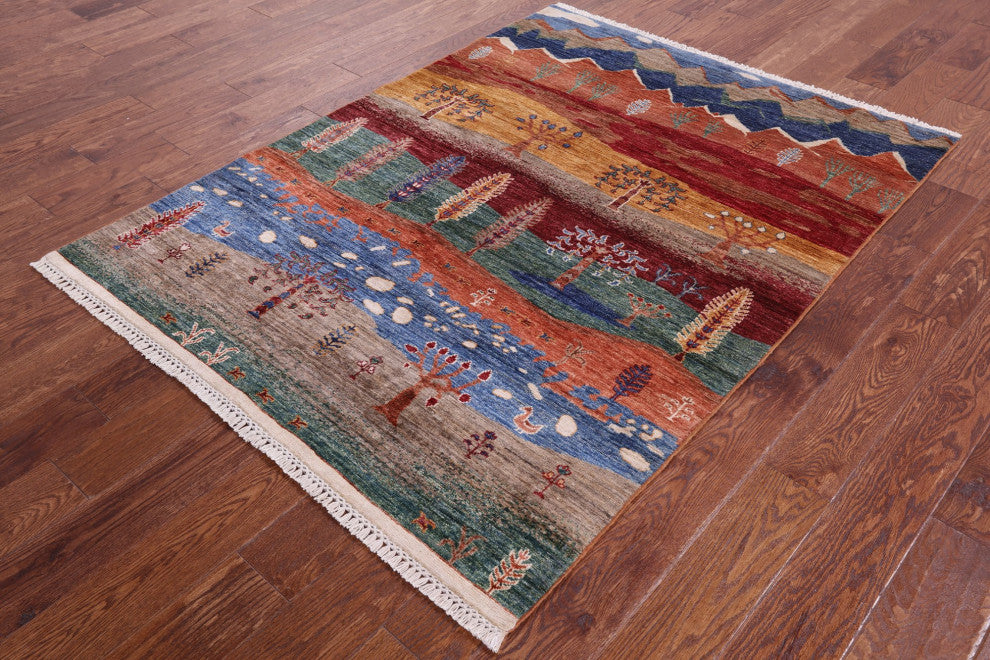 Persian Gabbeh Tribal Handmade Wool Rug 4' 4" X 5' 9" Q10085