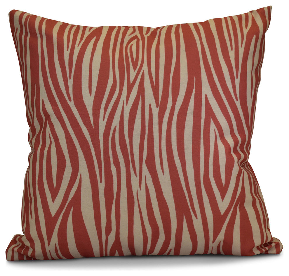 Wood Stripe Geometric Print Pillow, Coral, 16"x16"