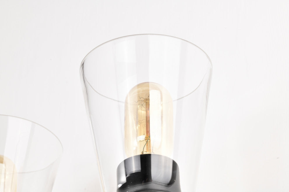 21 in. 3-Light Matte Black Vanity Light With Clear Glass Cone Shades