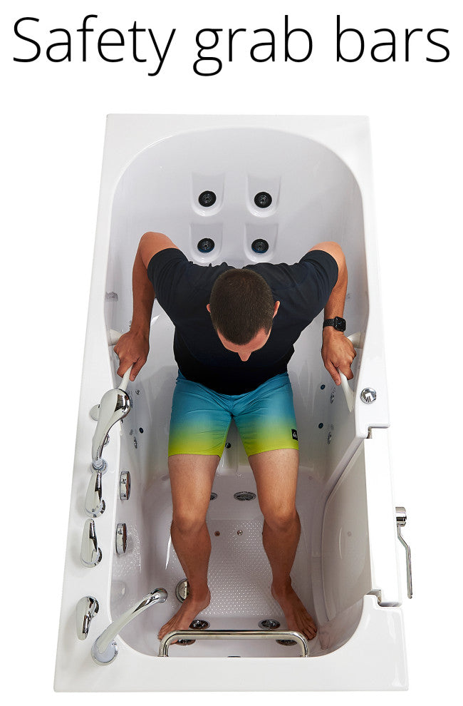 Ella Shak 36"x72" Air + Hydro + Foot Massage Walk-In tub, Outward Door, 2 Drains, 5 Piece Fast Fill Faucet, Left Drain