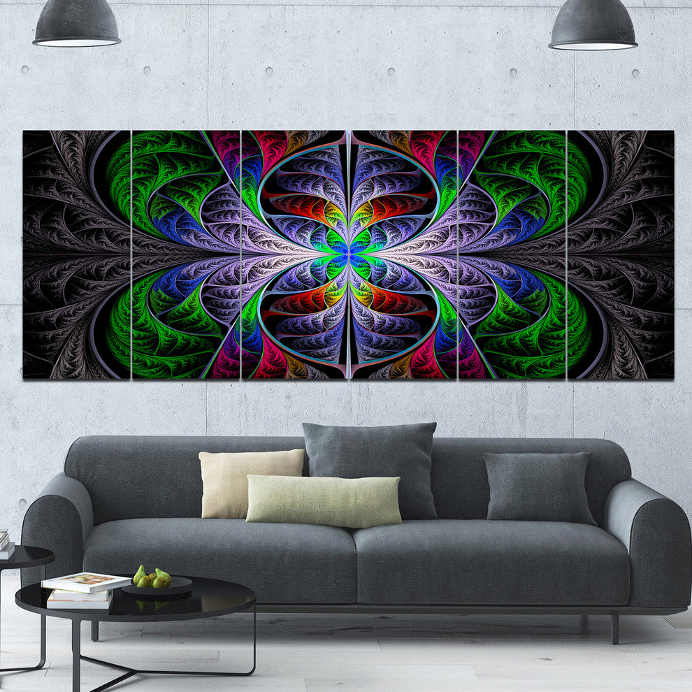 Beautiful Fractal Stained Glass, Abstract Wall Art Canvas, 70"x28", 6 Panels