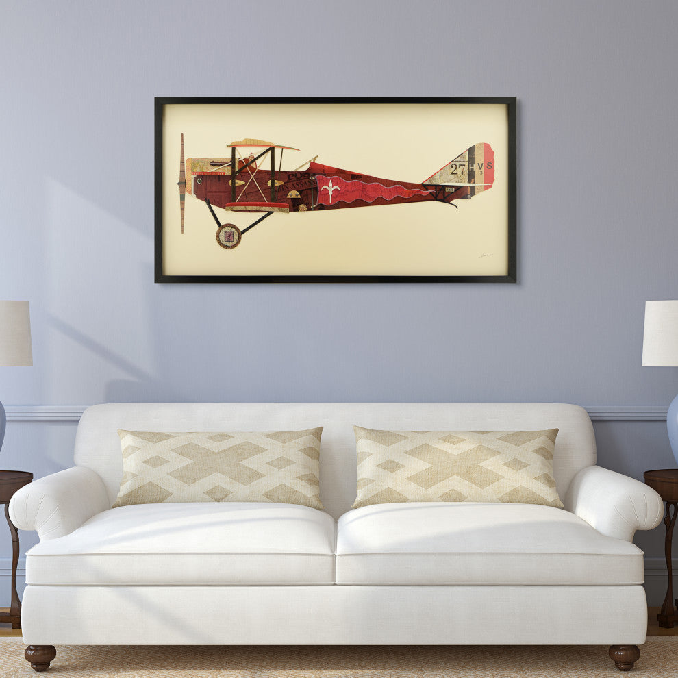 Antique Biplane Dimensional Collage Framed Wall Art Under Glass by Alex Zeng