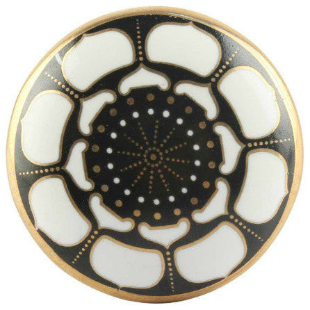 Set of Four Golden Ceramic Floral Cabinet Knobs