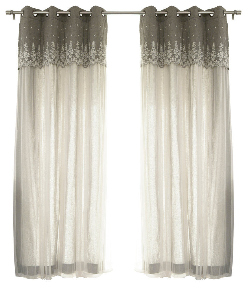 Grace Lace Overlay Curtains, Pair