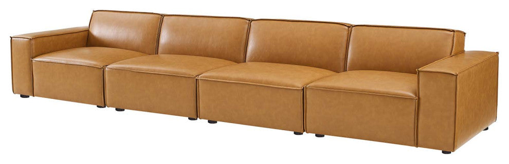 Sofa, Faux Vegan Leather, Tan, Modern, Living Lounge Hotel Lobby Hospitality