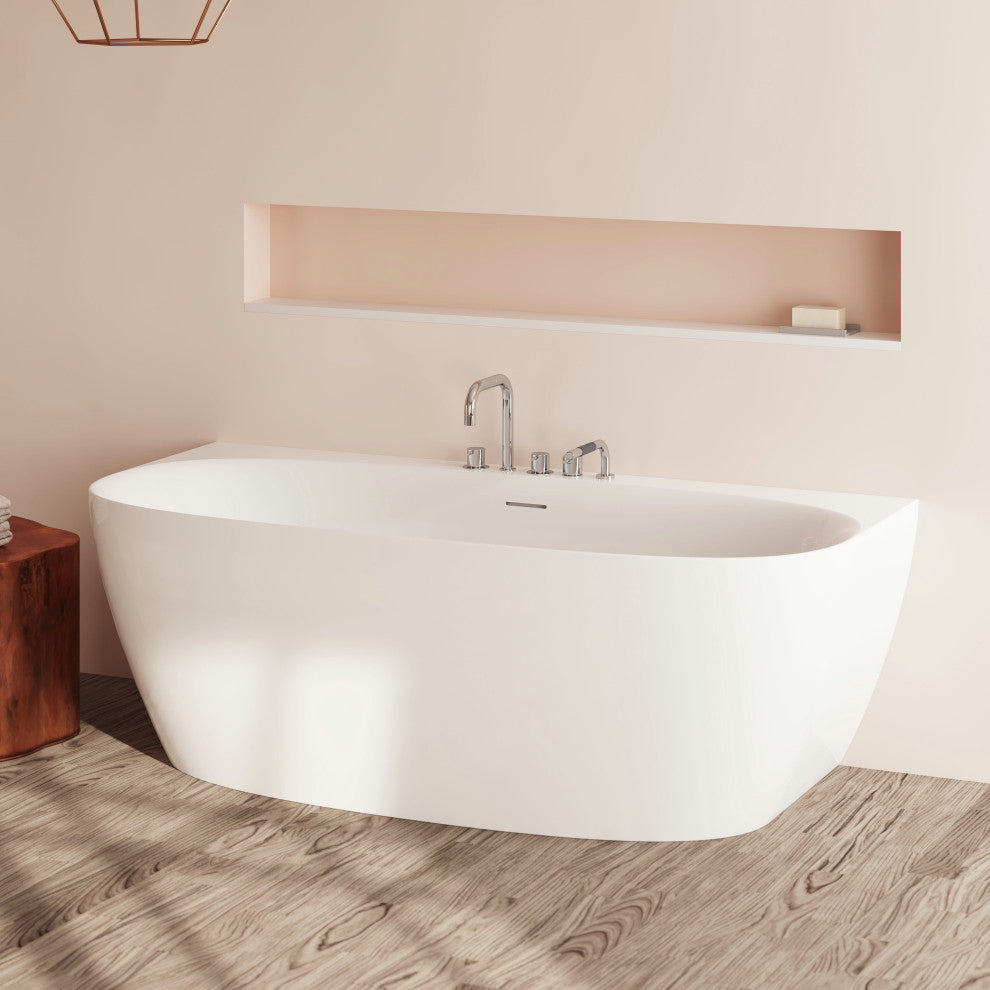 Perlato Palencia 67" Back to Wall Soaking Tub, White