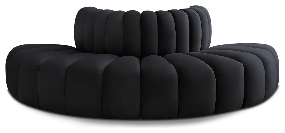 Arc Upholstered Outward Curved Modular Sectional, Black, 4-Piece: Reverse Corner (4), Velvet