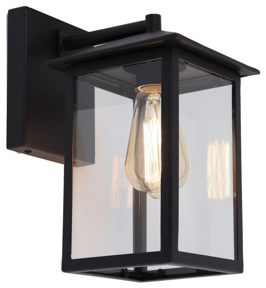 LNC 1-Light 11"H Matte Black and Clear Glass Modern Outdoor Wall Light