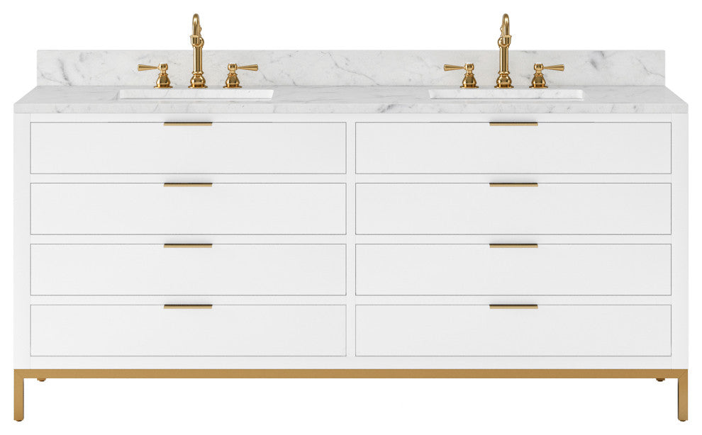 Bristol 72" Marble Countertop Vanity, White With Hook Faucet