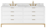 Bristol 72" Marble Countertop Vanity, White With Hook Faucet
