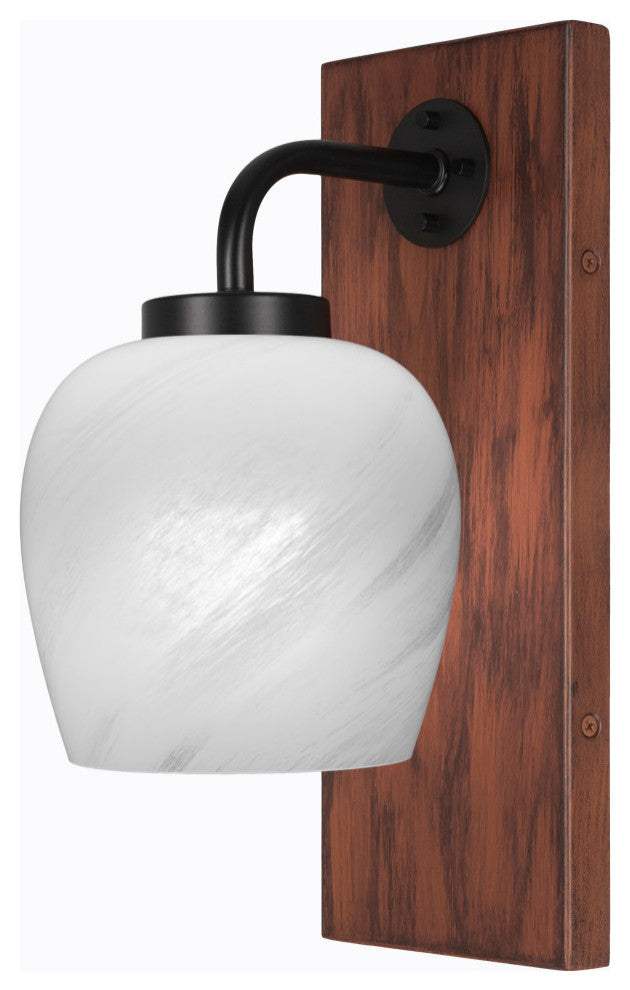 Oxbridge 1-Light Wall Sconce, Matte Black & Painted Wood-look Metal/White Marble