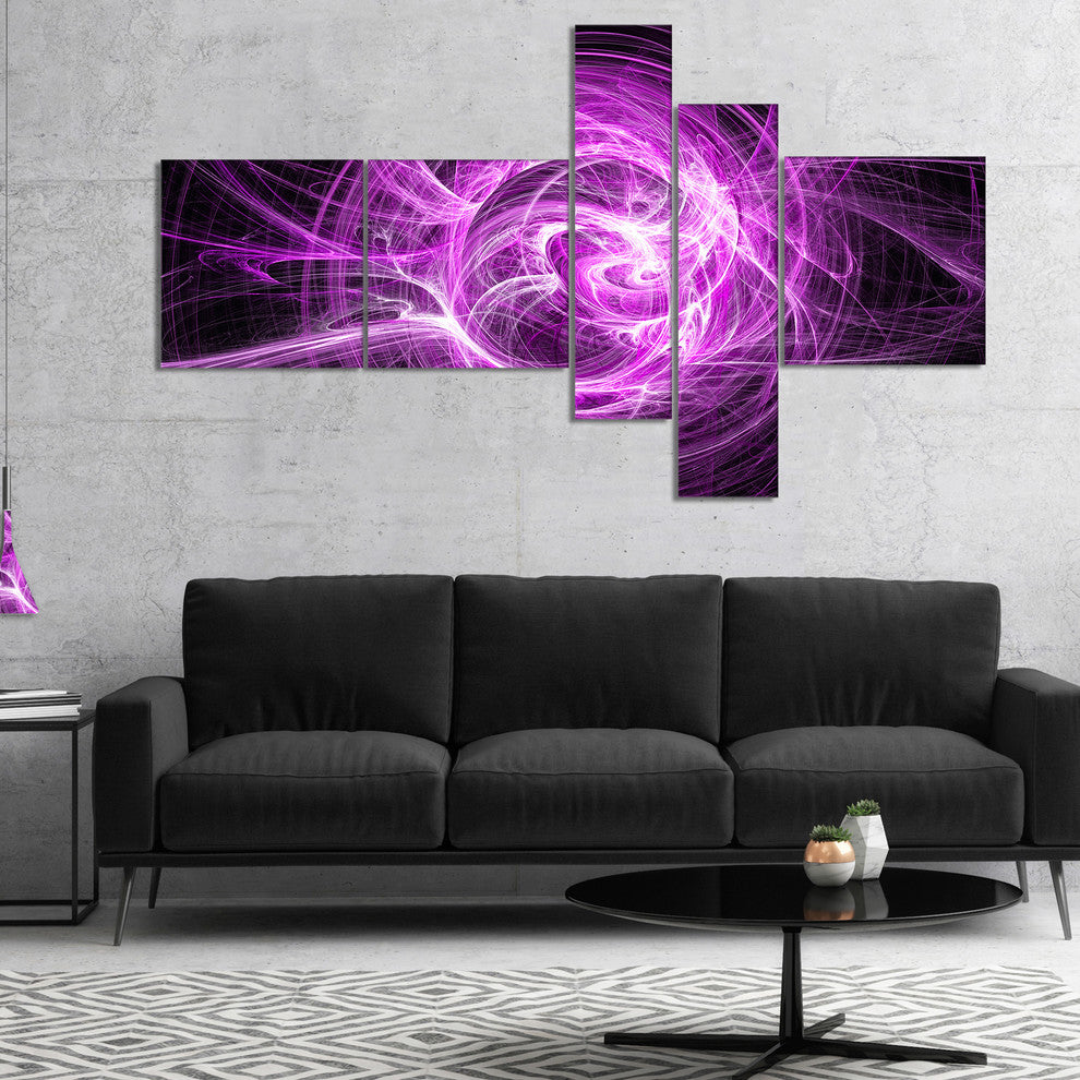 Wisps of Smoke Purple in Black, Abstract Canvas art print, 60"x32", 5 panels