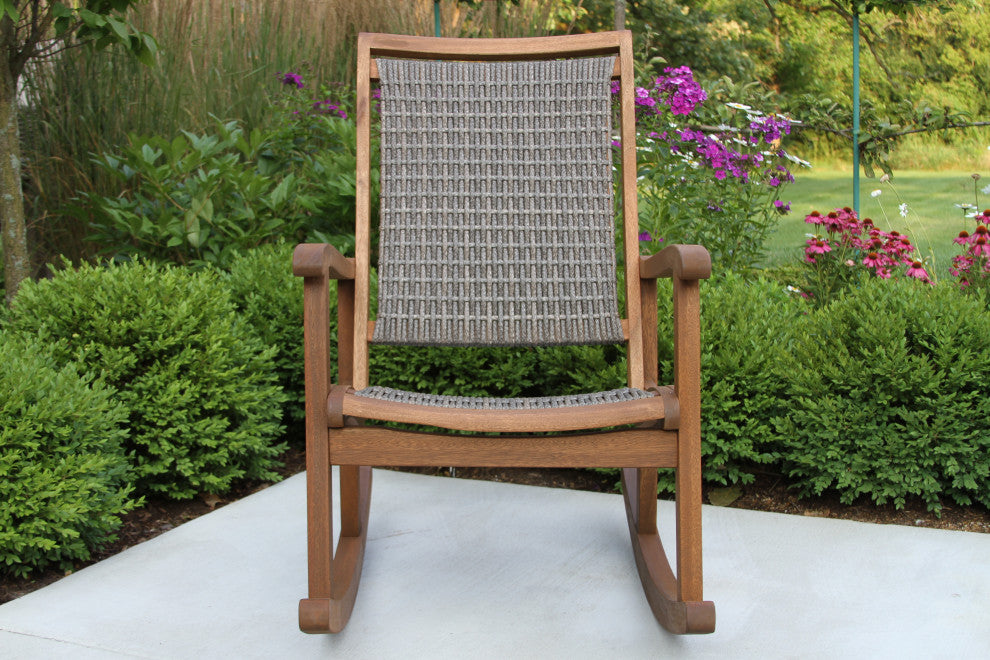 Salinas Resin Wicker and Eucalyptus Rocker Chair, Gray