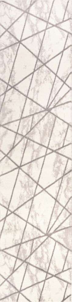 Patras Modern Geometric Marbled Ivory/Gray 2'x8' Runner Rug
