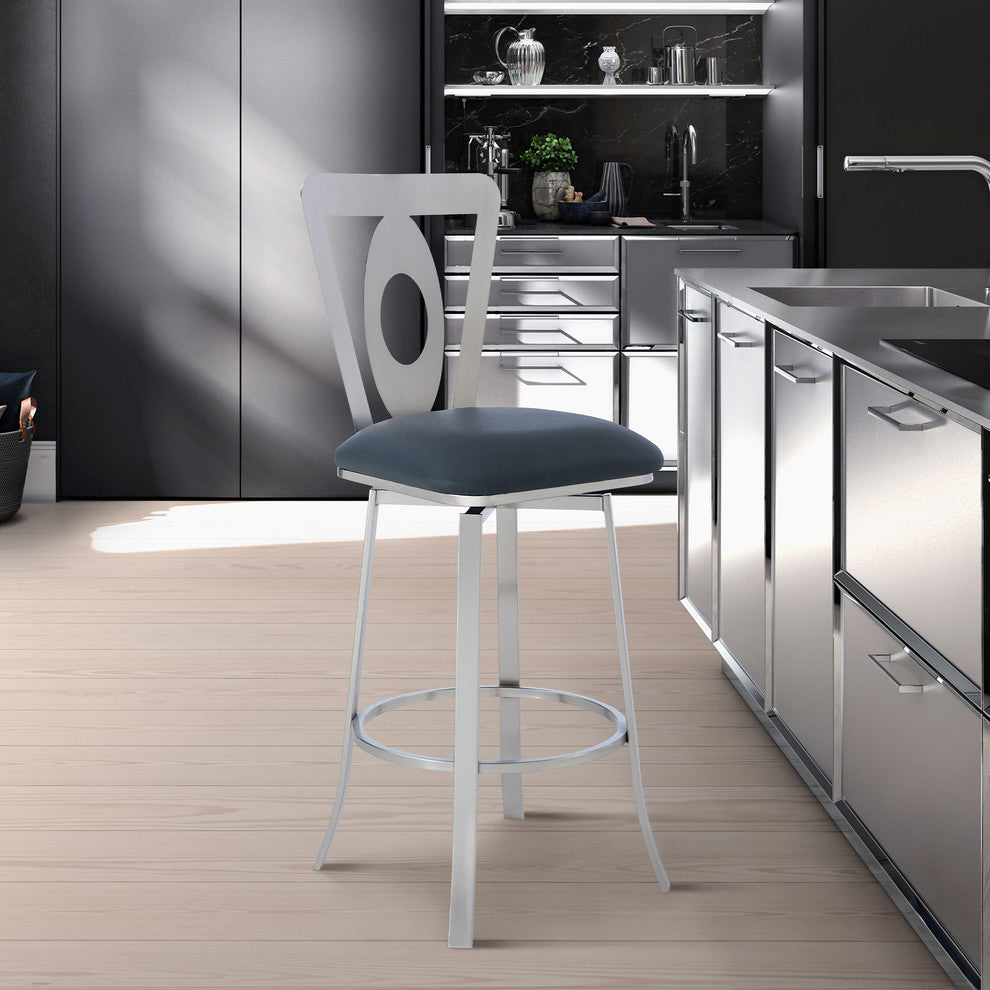 Lola Contemporary 30" Bar Height Barstool in Brushed Stainless Steel Finish and