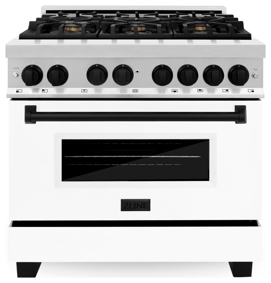 ZLINE 36" Dual Fuel Range, Stainless With White Matte Door RAZ-WM-36-MB