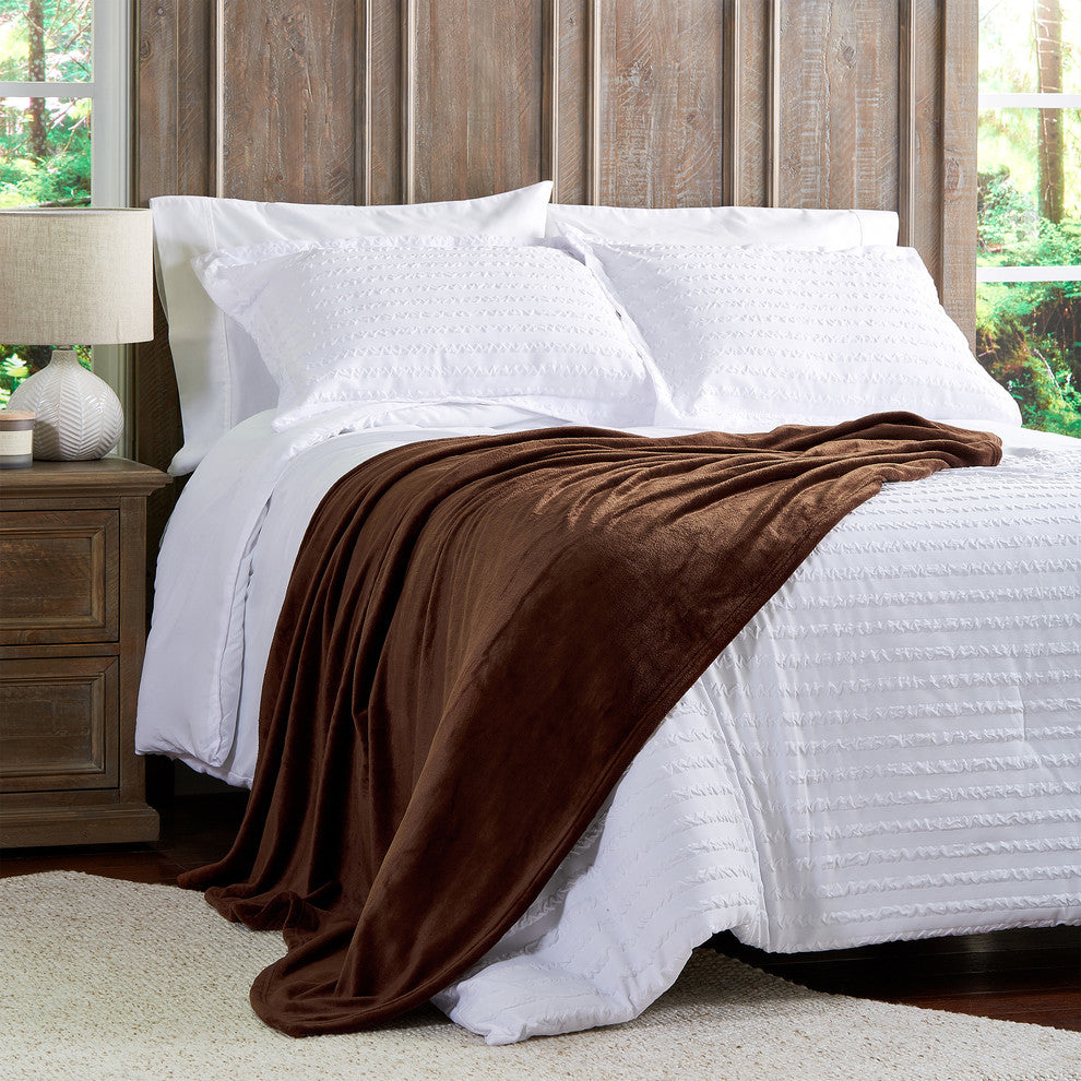 LHC Microfiber Velvet Throw Blanket, Mocha Brown