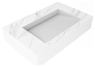 CastelloUSA Pyramid Solid Surface Wall Mounted Ramp Basin Sink, Marble, 30", Standard