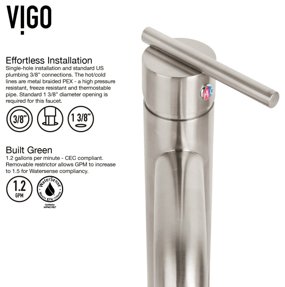 VIGO Seville 13" H Single Handle Single Hole Bathroom Vessel Faucet, Brushed Nickel