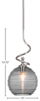 Capri Stem Mini Pendant In Brushed Nickel Finish With 10" Smoke Ribbed Glass