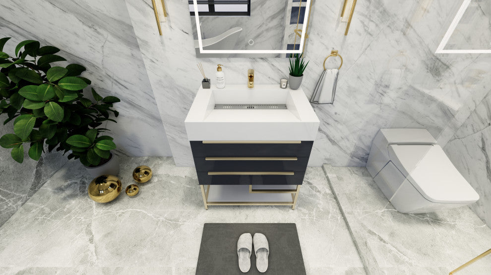 Madison 30" Freestanding Vanity with Reinforced Acrylic Sink, Dark Glossy Gray