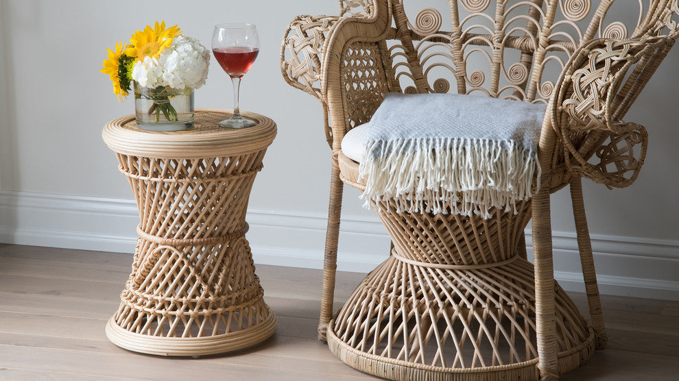 Coron Rattan Stool, Side Table/Planter Stand, Natural