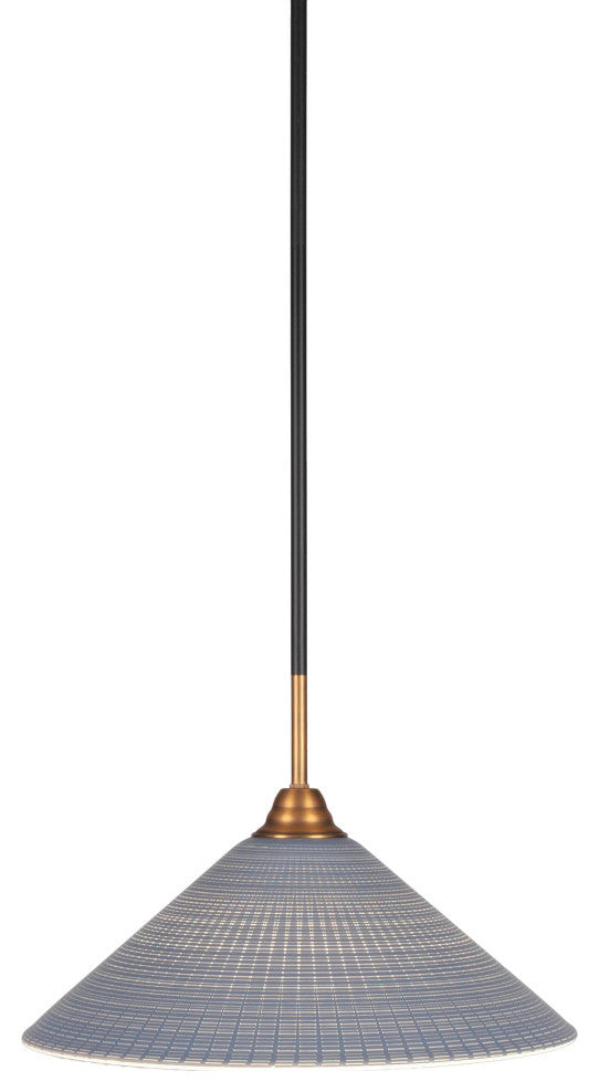 Paramount 1-Light Mini Pendant, Matte Black & Brass, 16" Gray Matrix Glass