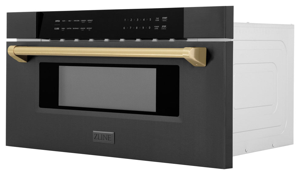 Microwave Drawer, Black Stainless Steel and Champagne Bronze, MWDZ-30-BS-CB