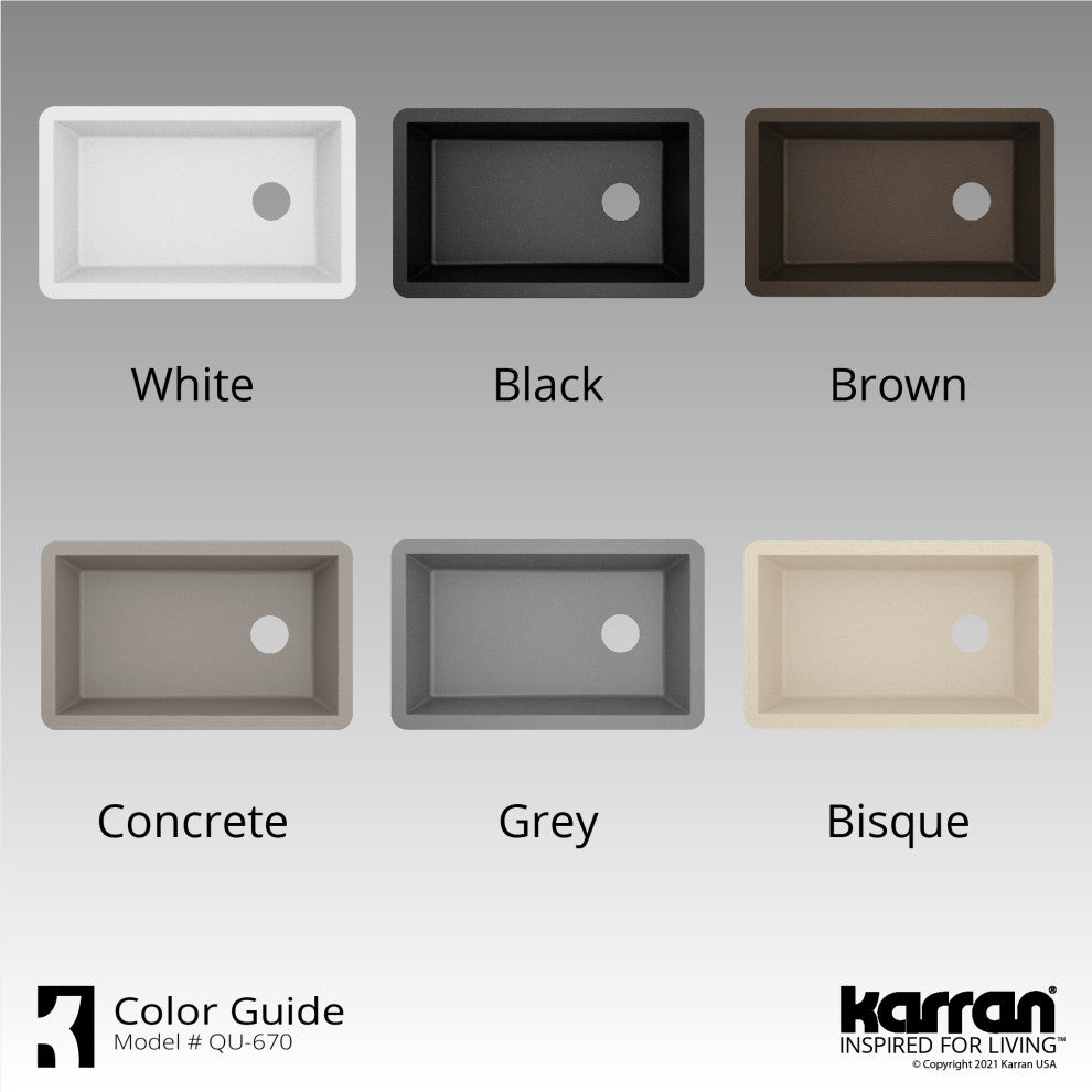 Karran Undermount Quartz 32" Single Bowl Kitchen Sink Kit, Bisque