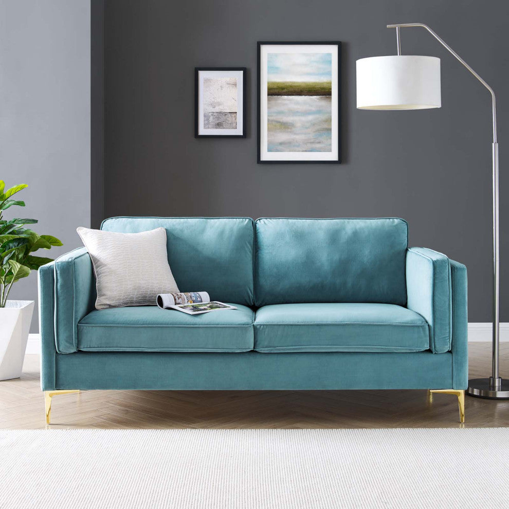 Kaiya Performance Velvet Sofa-Sea Blue