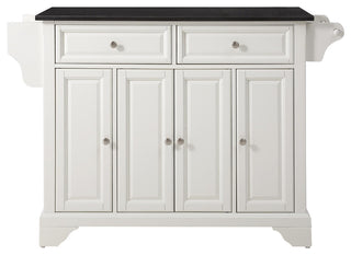 LaFayette Solid Black Granite Top Kitchen Island, White Finish