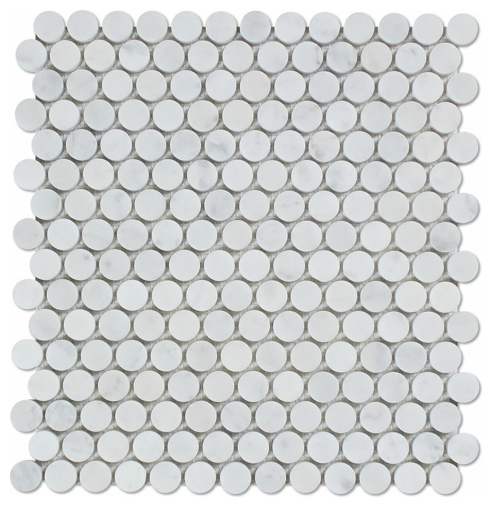 Carrara White Marble Polished Penny Round Mosaic Tile