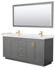 72"DBL Vanity Dark Gray, White Cult. Marble Top, Sinks, Gold Trim, 70"Mirror