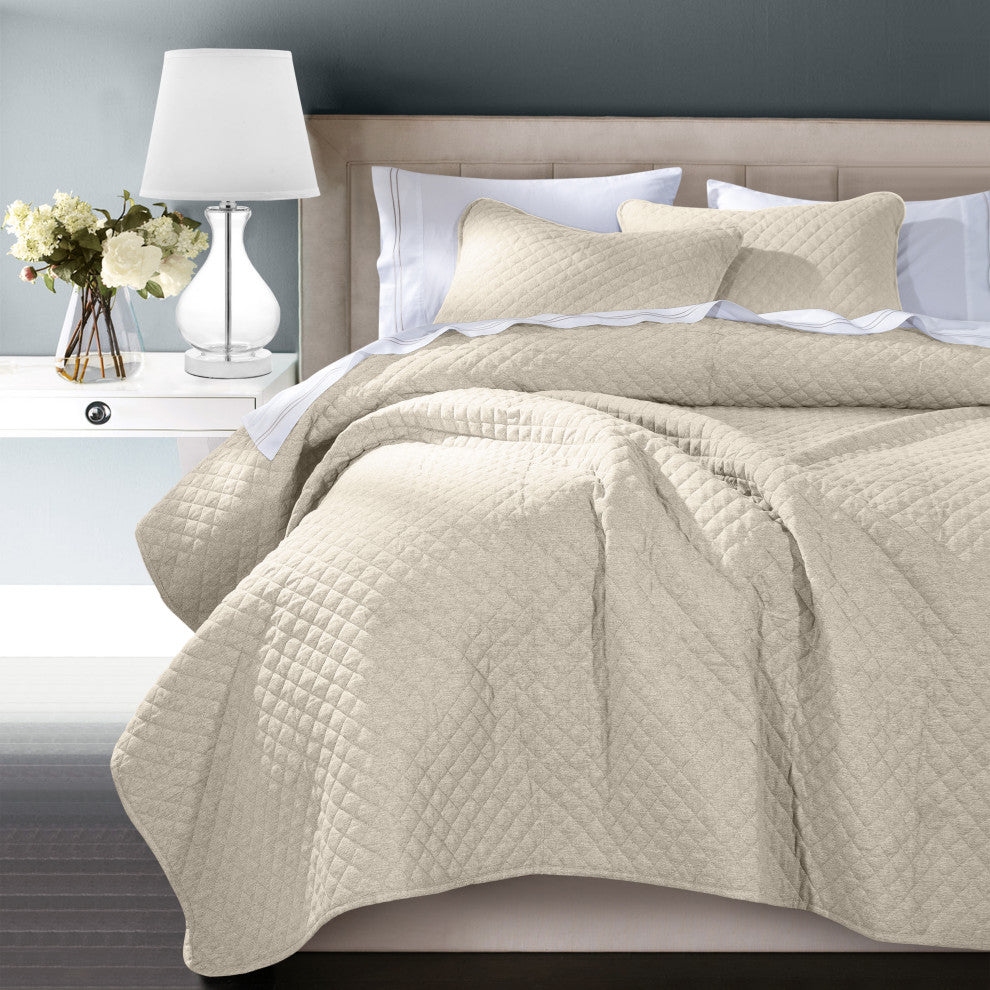 Anna Diamond Quilted Coverlet, Twin, Light Tan, 1 Piece