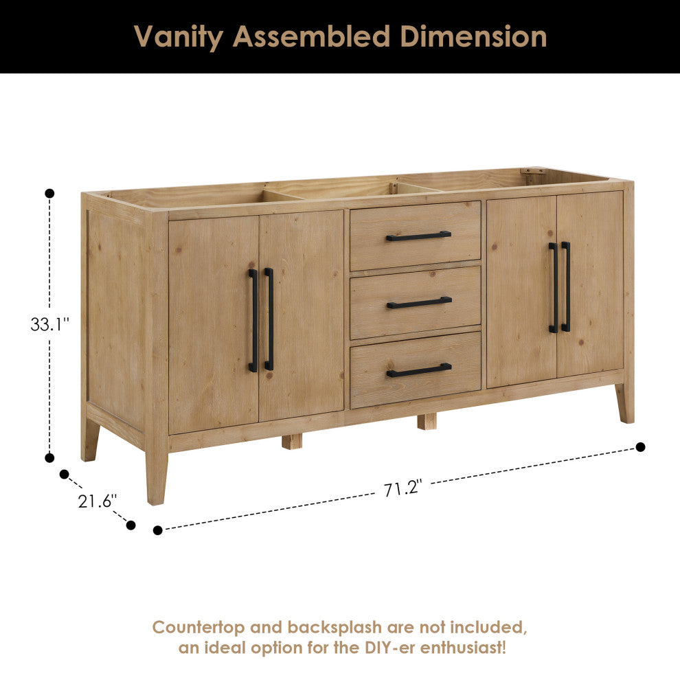 Laurel Bathroom Cabinet Vanity Base, Weathered Fir, 72", Without Mirror