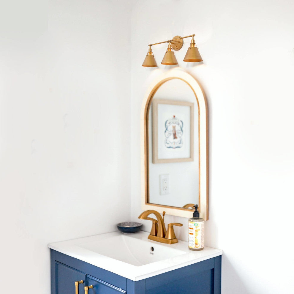 LNC Modern Antique Brushed Gold 3-Light Bathroom Vanity Light
