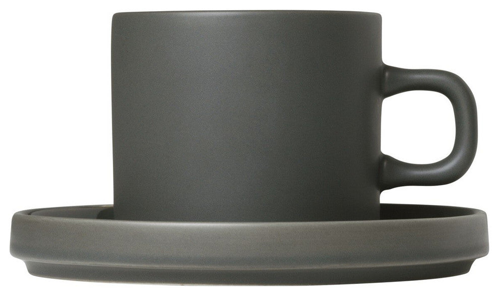 Pilar Coffee Cups With Saucers, Set of 2, Agave Green
