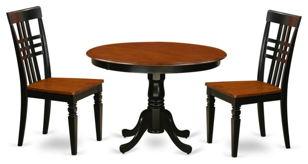3 Pc Set With A Kitchen Table And 2 Linen Dinette Chairs, Black And Cherry